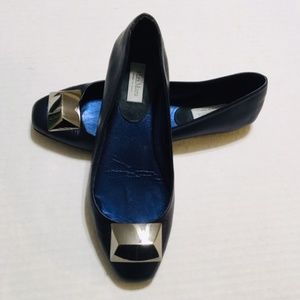 MaxMara Metallic Blue Silver Buckle Flats 36